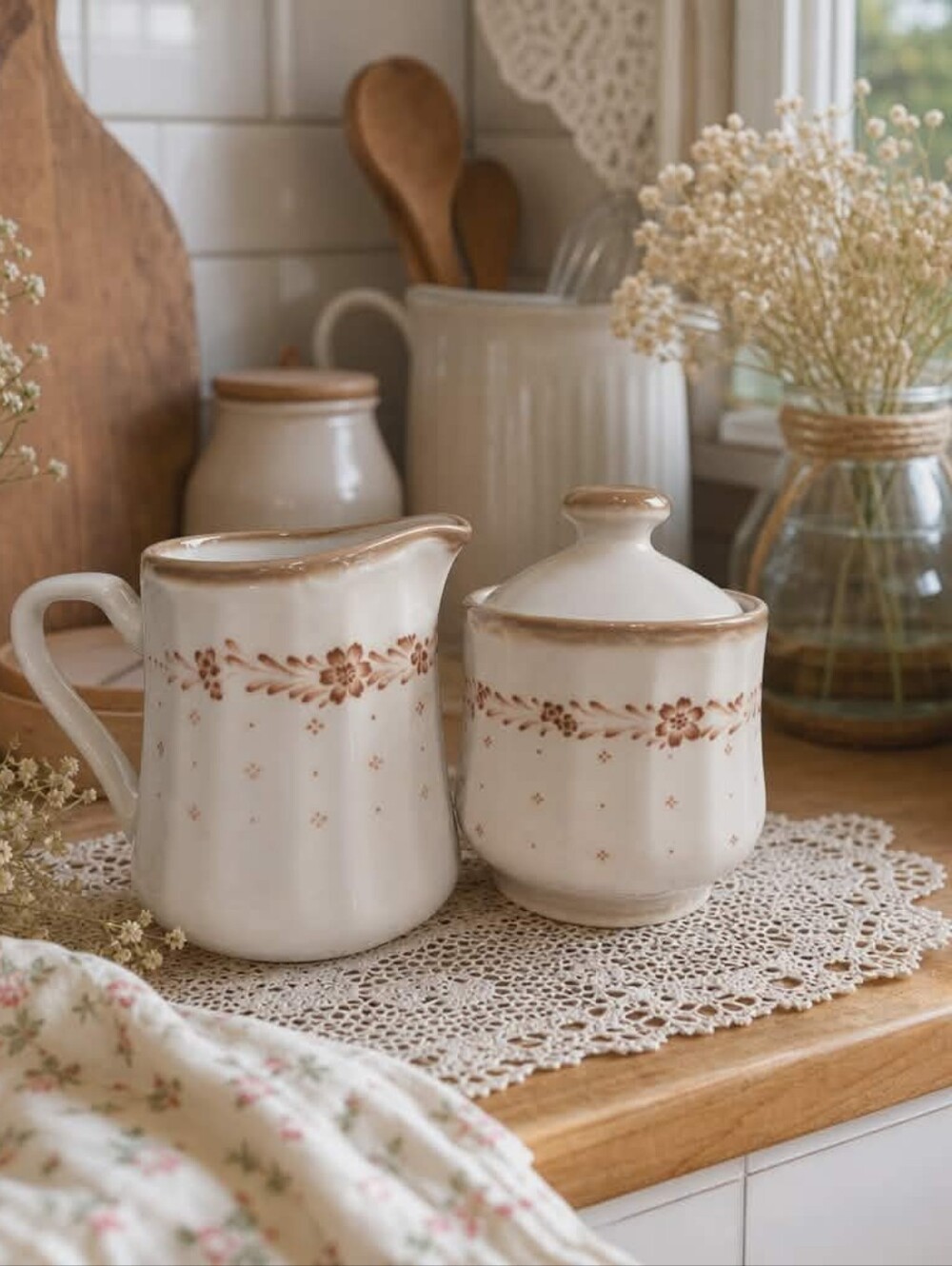 Vintage Renaissance Arcadia Brown Creamer & Sugar Set – Made in Japan